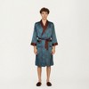 Anna-Kaci Men's Paisley Print Satin Robe with Contrast Trim Shawl Collar and Waist Tie - 3 of 4