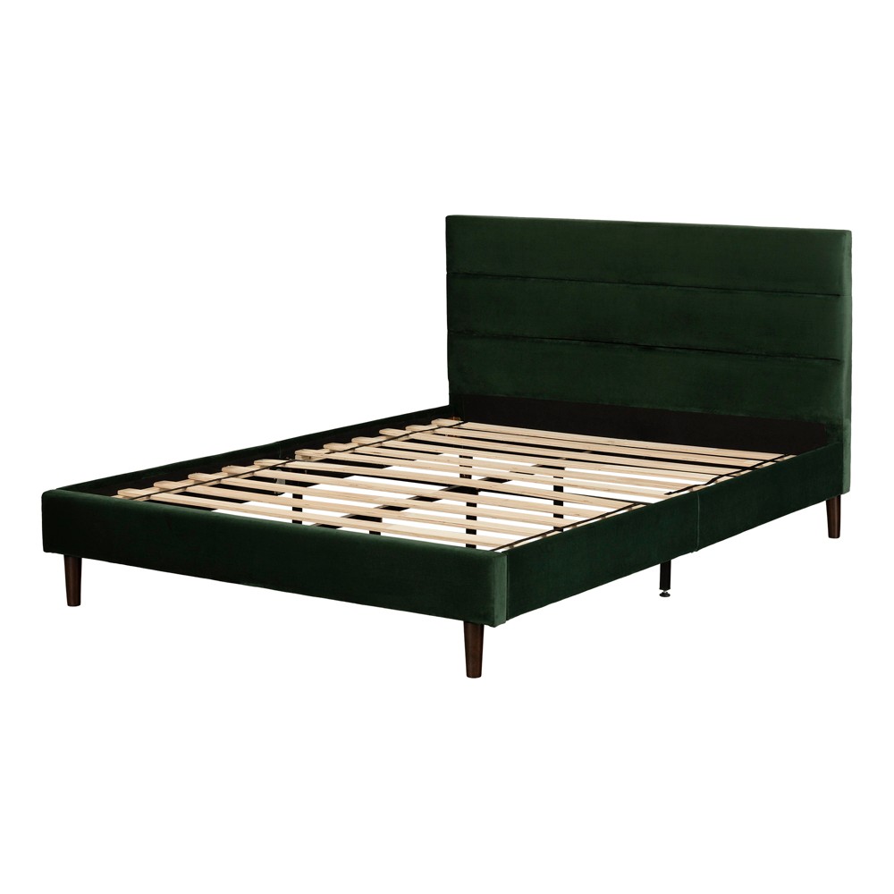 Photos - Bed Frame Queen Maliza Upholstered Complete Platform Bed Green - South Shore
