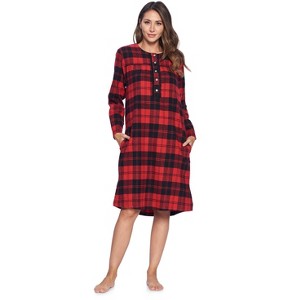 Ashford & Brooks Women's Flannel Plaid Long Sleeve Nightgown - 1 of 4