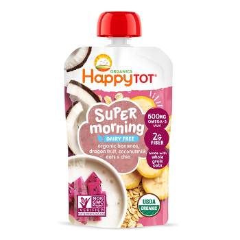 HappyTot Super Morning Organic Bananas Dragonfruit Coconut Milk & Oats with Super Chia Baby Food Pouch - 4oz