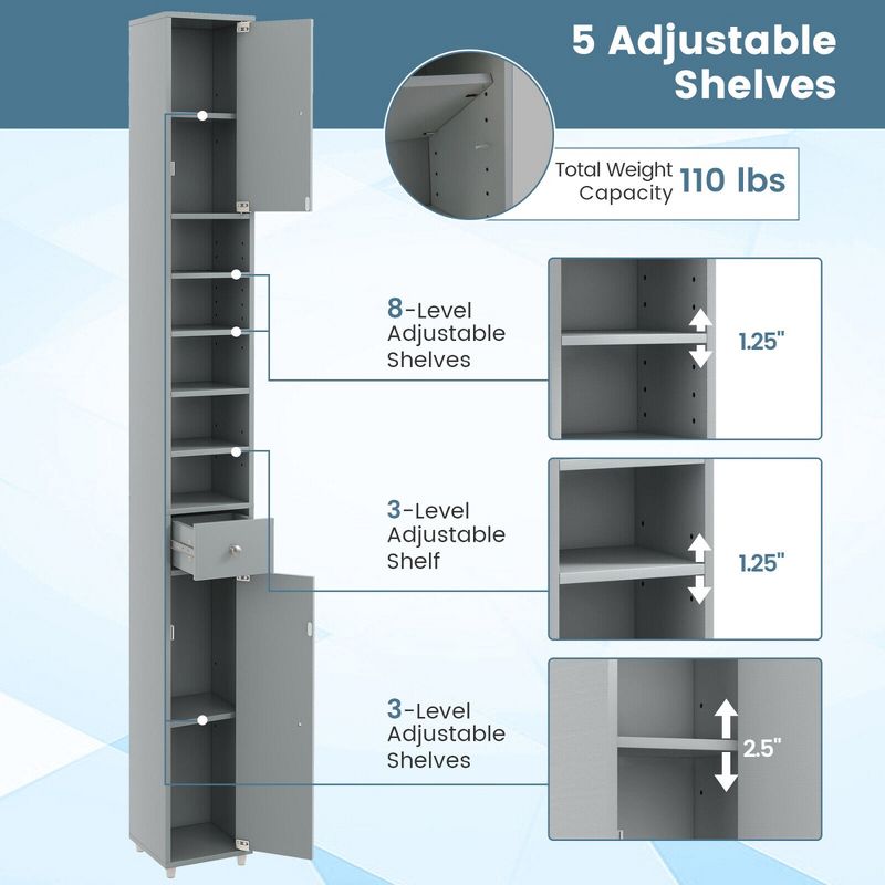 Tangkula Tall Slim Bathroom Storage Cabinet Linen Tower w/Drawer Adjustable Shelves, 5 of 11