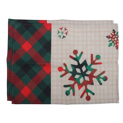 Unique Bargains Christmas Place Mats Linen Red Green Beige White 13"x17.7" 2 Pcs