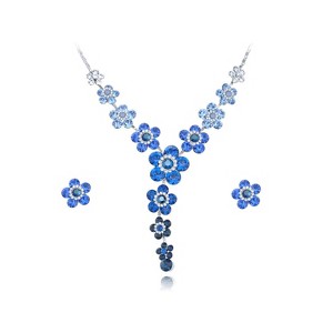 Anna-Kaci Women's Statement Necklace and Earring Set with Blue and Purple Crystal Accents, Silver Tone, Adjustable Chain, Vibrant Design - Purple - 1 of 4