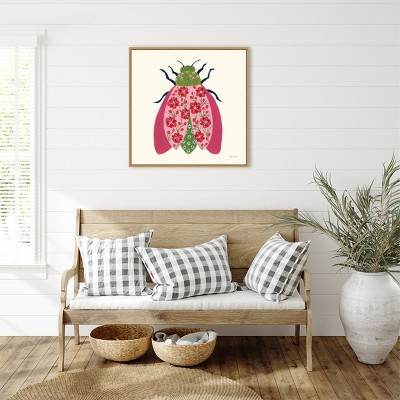 Floral Beetle Lithograph on Canvas with Maple Frame