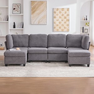 GDFStudio Elara Modern 6-Seater Convertible U-Shaped Upholstered Storage Sectional Sofa with 2 Ottomans - 1 of 4