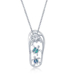 Opalata Sterling Silver Flip-Flops with Blue Inlay Opal Designs 18" Pendant Necklace - Blue - 1 of 2