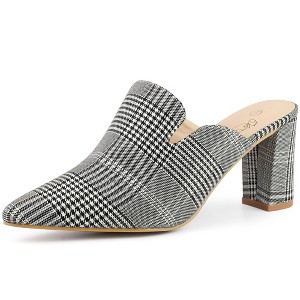 Perphy Pointed Toe Slip on Chunky Heels Houndstooth Slide Mules for Women - 1 of 4