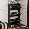 FUFU&GAGA Contemporary Black Shoe Cabinet with Geometric Pattern and Flip - out Shelves - 2 of 4