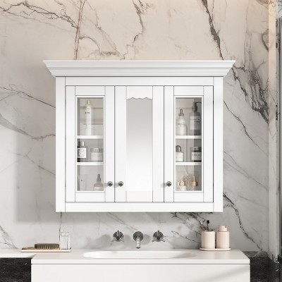 Grungis Wall Mounted Bathroom Storage Cabinet,Medicine Cabinet with Mirror and  Shelves,Storage Cabinet for Bathroom,White