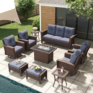 LayinSun Wicker Patio Furniture Set with Fire Pit Table, Classis Outdoor Conversation 360 Degree Swivel Chairs Set with Coffee Table - 1 of 4