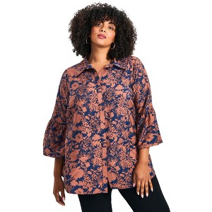 Avenue Women's Plus Size Marianne Ruffle Hem Shirt - 1 of 4