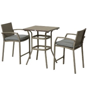 Aghana Digitals 3-Piece Outdoor Grey Rattan Bar Set: Weather-Resistant Table with Wood Composite - 1 of 4