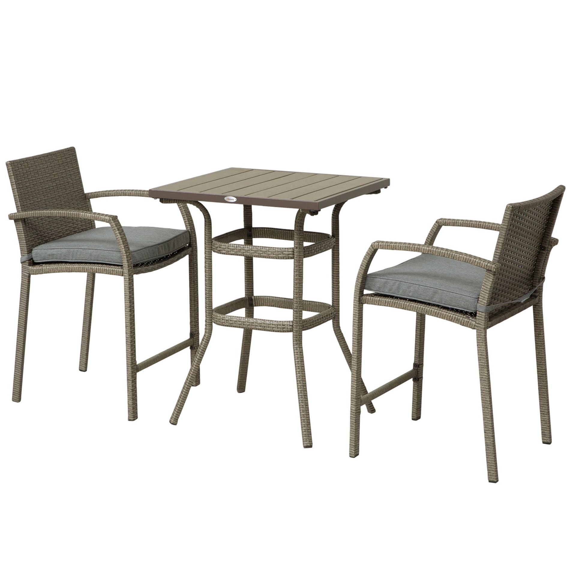 Aghana Digitals 3-Piece Outdoor Grey Rattan Bar Set: Weather-Resistant Table with Wood Composite Grey 27.50×25.50×36.50 in