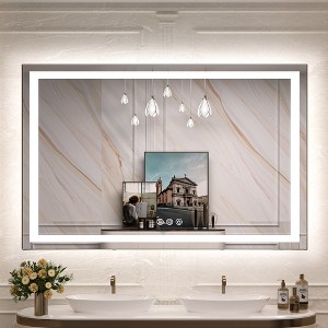 Keonjinn LED Bathroom Vanity Wall Mirror, 3 Color Temperatures Dimmable, Frontlit & Backlit, Double Lights Strips - 1 of 4
