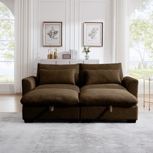 3 Pieces Modern Sofa With Storage Ottoman, Modular Couch Sectional Sofas Small With Pillows And Round Armrests, Small L Shape Sofa-Cuddlewood - 1 of 4
