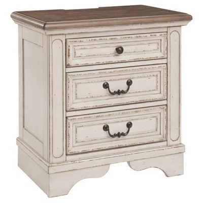 Realyn Three Drawer Nightstand Chipped White - Signature Design by Ashley: With USB Port & Cable Management