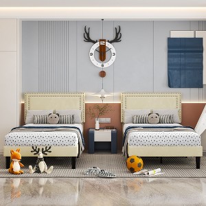 VECELO Upholstered Bed with Adjustable Headboard, Bed Frame - 1 of 4