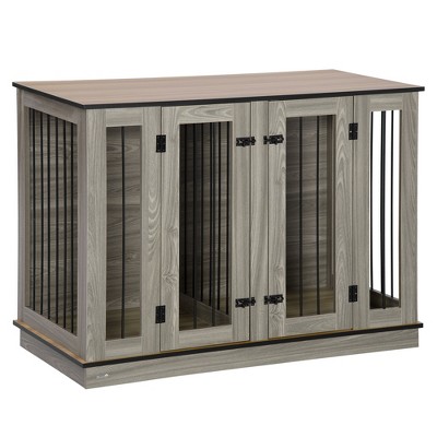 PawHut Large Furniture Style Dog Crate with Removable Panel, End Table with Two Rooms Design and Two Front Doors, 47" x 23.5" x 35"