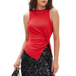 EXLURA Women's Summer Sleeveless High Neck Tank Tops Sexy Twist Knot Asymmetrical Hem Shirts - 1 of 4