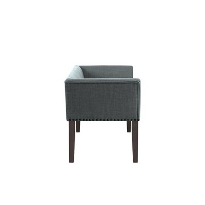 Slate Blue Upholstered Bench with Espresso Wood Legs