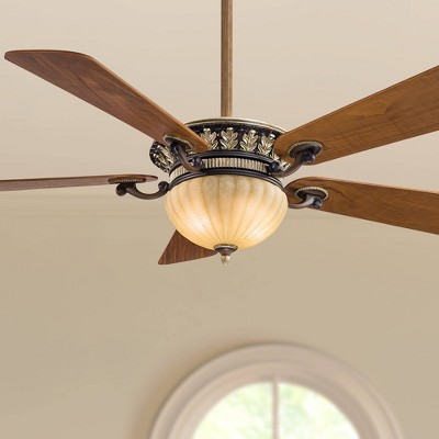 52" Belcaro Walnut Ceiling Fan with Aged Champagne Glass Light