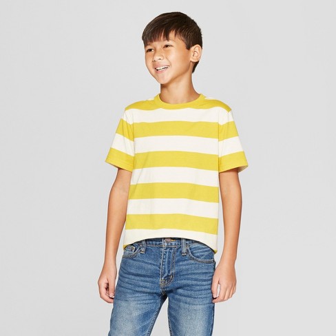 Boys Short Sleeve Stripe  T  Shirt  Cat Jack  Yellow 