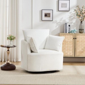 33.85" Chenille Swivel Barrel Accent Chair with Curved Back and 360° Base for Living Room or Bedroom-Cuddlewood - 1 of 4