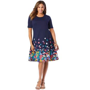 Plus Size Knit Jersey Fit & Flare Dress - Floral