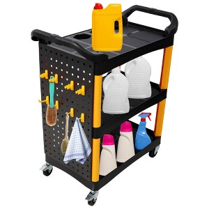 BABYYER Utility Cart on Wheels, 3 Tier Rolling Storage Cart, Plastic Service Cart with Bucket, Panel and Hook for Workshop, Repair Shop - 1 of 4