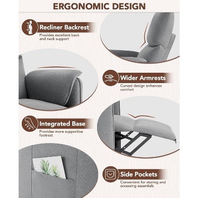 Electric Adjustable Recliner with Thick Cushion, Backrest, Remote Control, and Side Pockets for Living Room or Bedroom