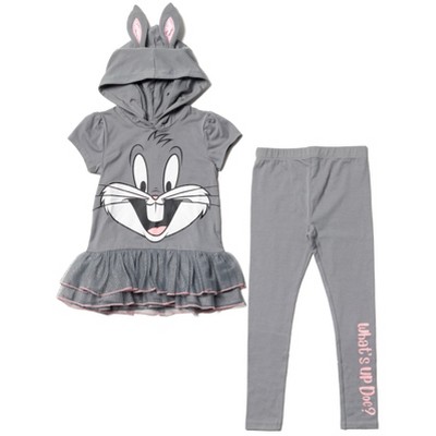 LOONEY TUNES Buggs Bunny Girls Cosplay T-Shirt Dress and Leggings Outfit Set Toddler 