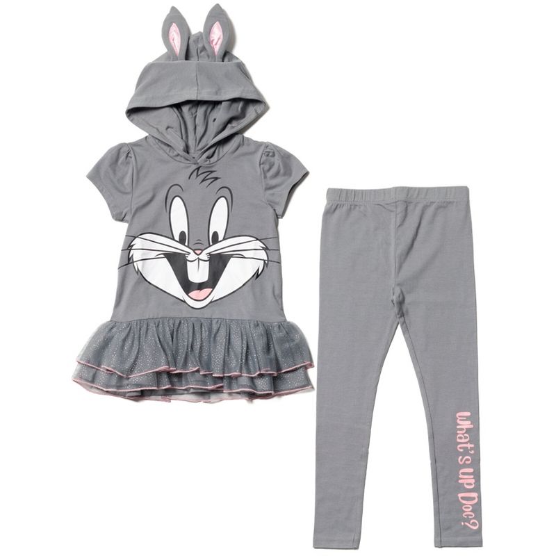 LOONEY TUNES Buggs Bunny Girls Cosplay T-Shirt Dress and Leggings Outfit Set Toddler, 1 of 8