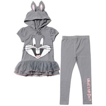 LOONEY TUNES Buggs Bunny Girls Cosplay T-Shirt Dress and Leggings Outfit Set Toddler