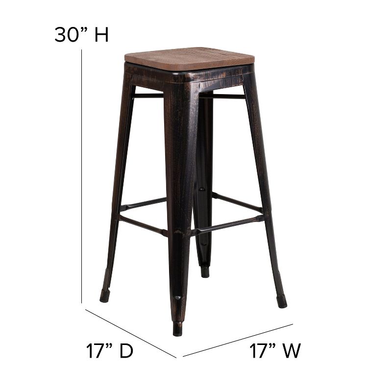 Emma and Oliver 30"H Backless Black-Antique Gold Metal Barstool with Wood Seat, 6 of 14