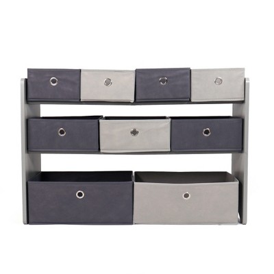 Gray 3-Tier Kids' Toy Organizer with 9 Fabric Bins