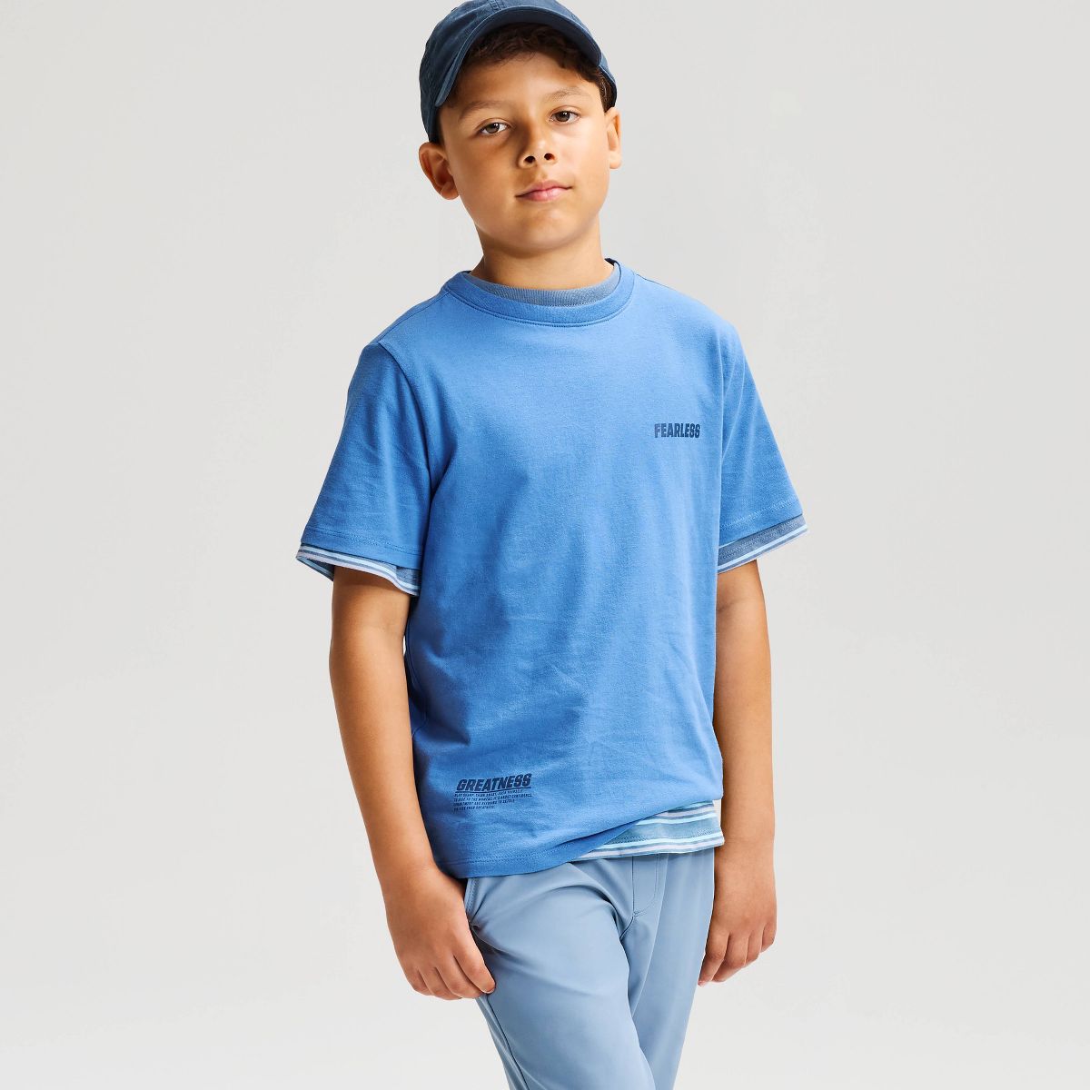 Boys' Short Sleeve 100% Cotton 'Stay Fearless' Classic Fit Graphic T-Shirt- Cat & Jack™ Blue