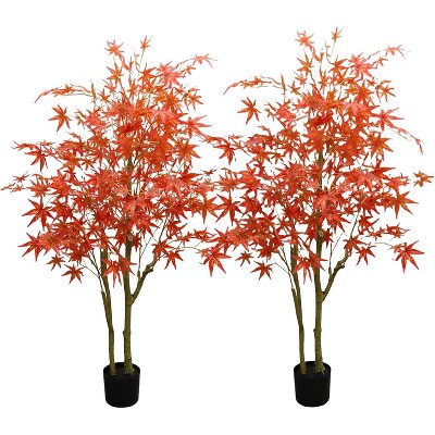 2pcs Soft PVC High-End Realistic Fake Maple Tree, Artificial Red Maple Tree, Chinese Style Home Decoration, Indoor Decorative Trees, Large Size