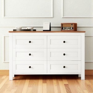 Mshliw Farmhouse 6 Drawer Wooden Dresser, Vintage Storage Cabinet Organizer with Spacious Drawers for Bedroom or Living Room - 1 of 4