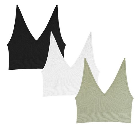 Wallflower Women's Insta Smooth Kayla Seamless Rib Crop Camisole 3 Pack, Snow White/tea/black