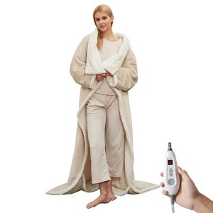 Coucheta Wearable Heated Blanket with Foot Pocket, Electric Snuggle Blanket w/ Sleeves, 6 Heat Levels, 2/4/8/10H Timer, Washable, Great Gift, Khaki - 1 of 4