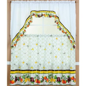Ramallah Trading Ruffle Fruit Medley Tier and Valance - 60 x 36, Multicolored - 1 of 4