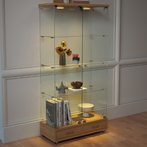 KTMBDW Display Cabinet with Glass Doors, 4-Tier Curio Cabinet with 2 Drawers and Lock, Storage Case for Living Room Bedroom - 1 of 4