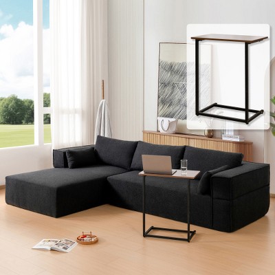 TIRAMISUBEST 112" Modular L Shape Sectional Sofa with Free Side Table Wrinkle-resistant Boucle Fabric Couch with Chaise