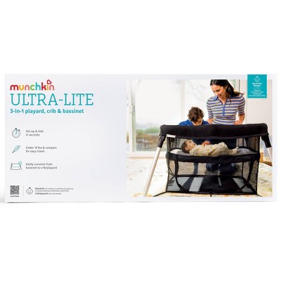 Munchkin Ultra-Lite 3-in-1 Playard, Crib and Bassinet - Black MAY HAVE MISSING PIECES