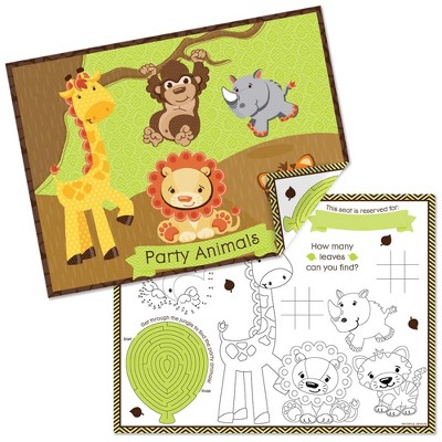 Big Dot of Happiness Funfari - Fun Safari Jungle - Paper Birthday Party Coloring Sheets - Activity Placemats - Set of 16