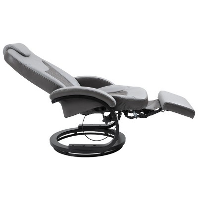 Gray Faux Leather Swivel Recliner with Footrest and Metal Base