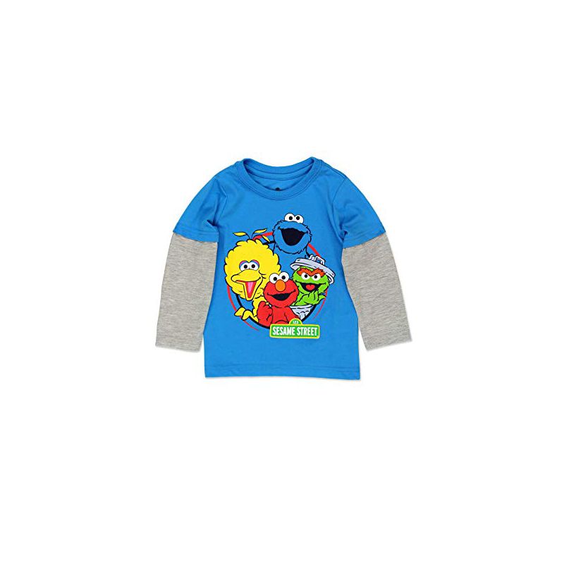 Sesame Street Boy's Faux Layered Long Sleeve Crewneck Graphic Tee for Toddler, 1 of 8