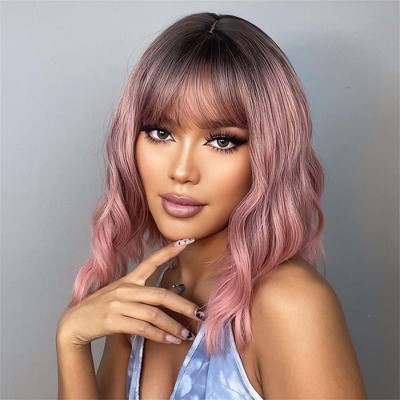 Jessie's Wig 16 Inch Wavy Wig Synthetic Wig Ombre Pink Color 1 Pc/Pack