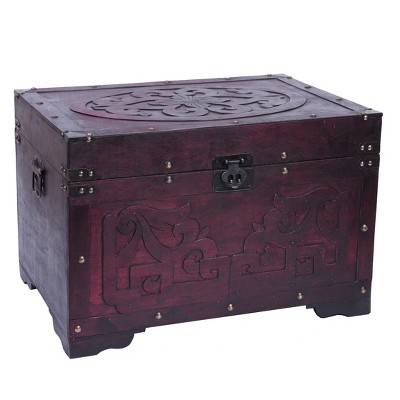 Vintiquewise Vintage Style Cherry Wooden Storage Trunk with Fretwork Design