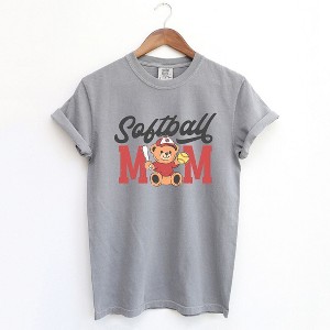 Simply Sage Market Women's Softball Mom Teddy Bear Short Sleeve Garment Dyed Tee - 1 of 4